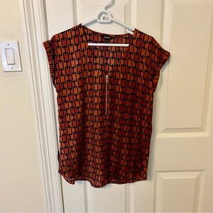 Express Rust Orange and Black Patterned Women's Top